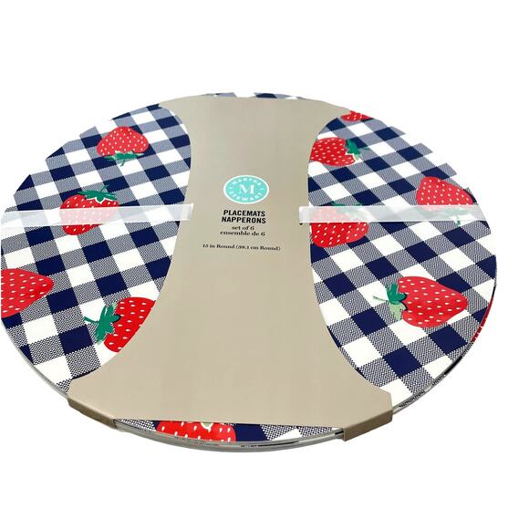 6pc MARTHA STEWART Strawberry Plaid Easy Care Placemats 15in Red White Blue NEW - Picture 4 of 5